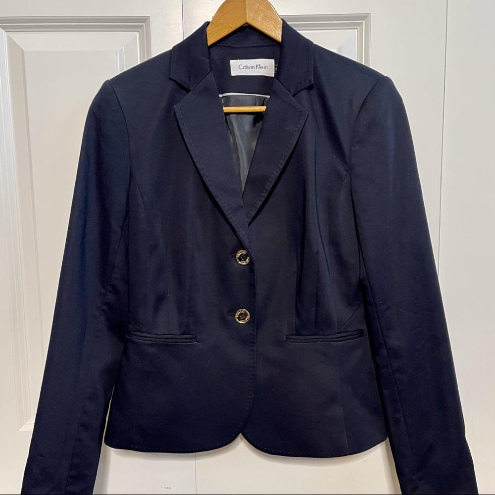 COPY - NWT Calvin Klein Navy Blazer w/ Gold Buttons Single Breasted Women's Siz…